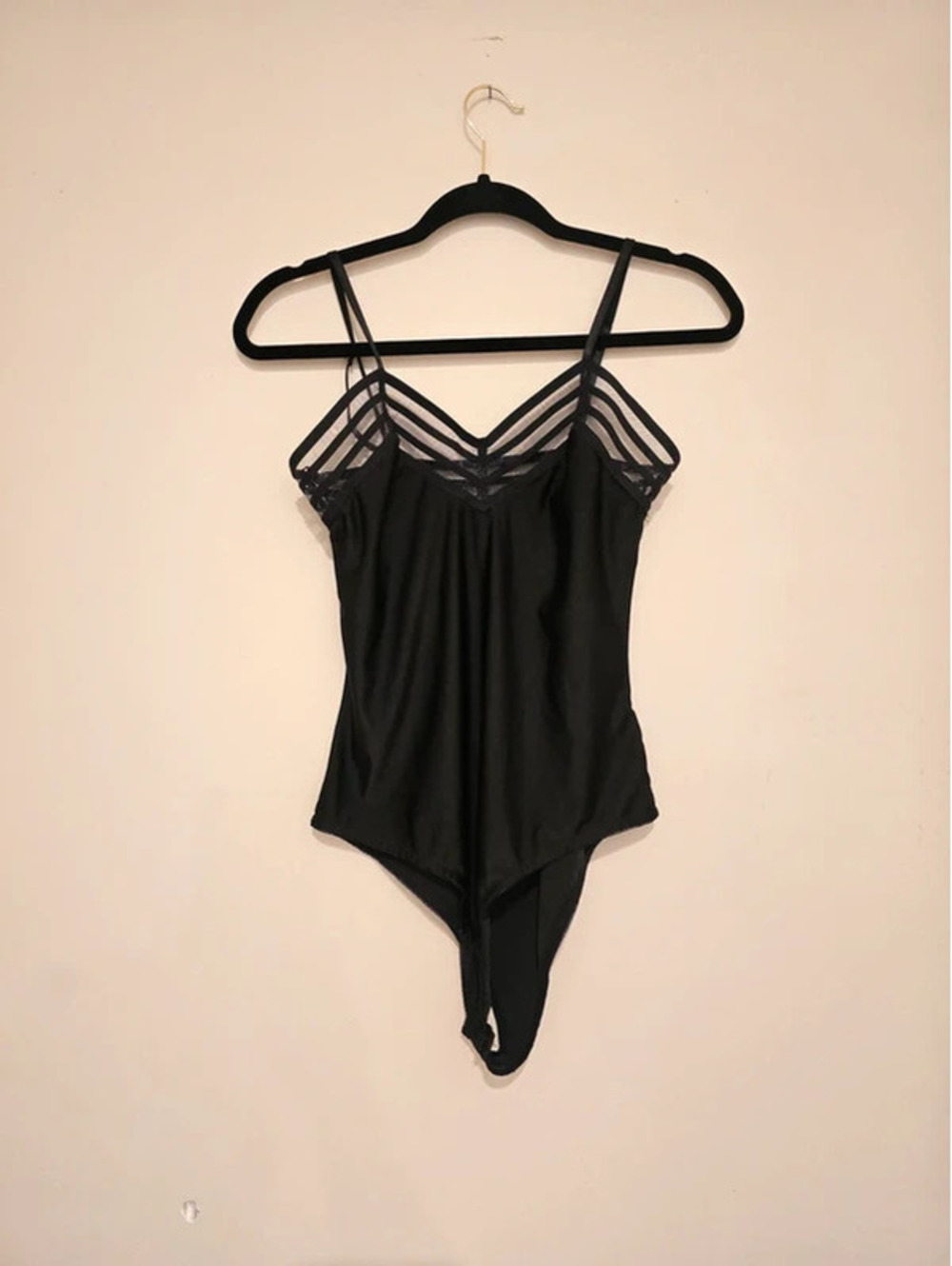 Forever 21 Black bodysuit Size Medium Sheer mesh stripes